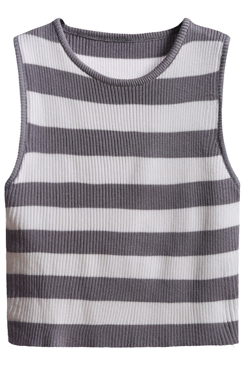 Sleeveless Striped Knit Grey Tank Top | ROMWE