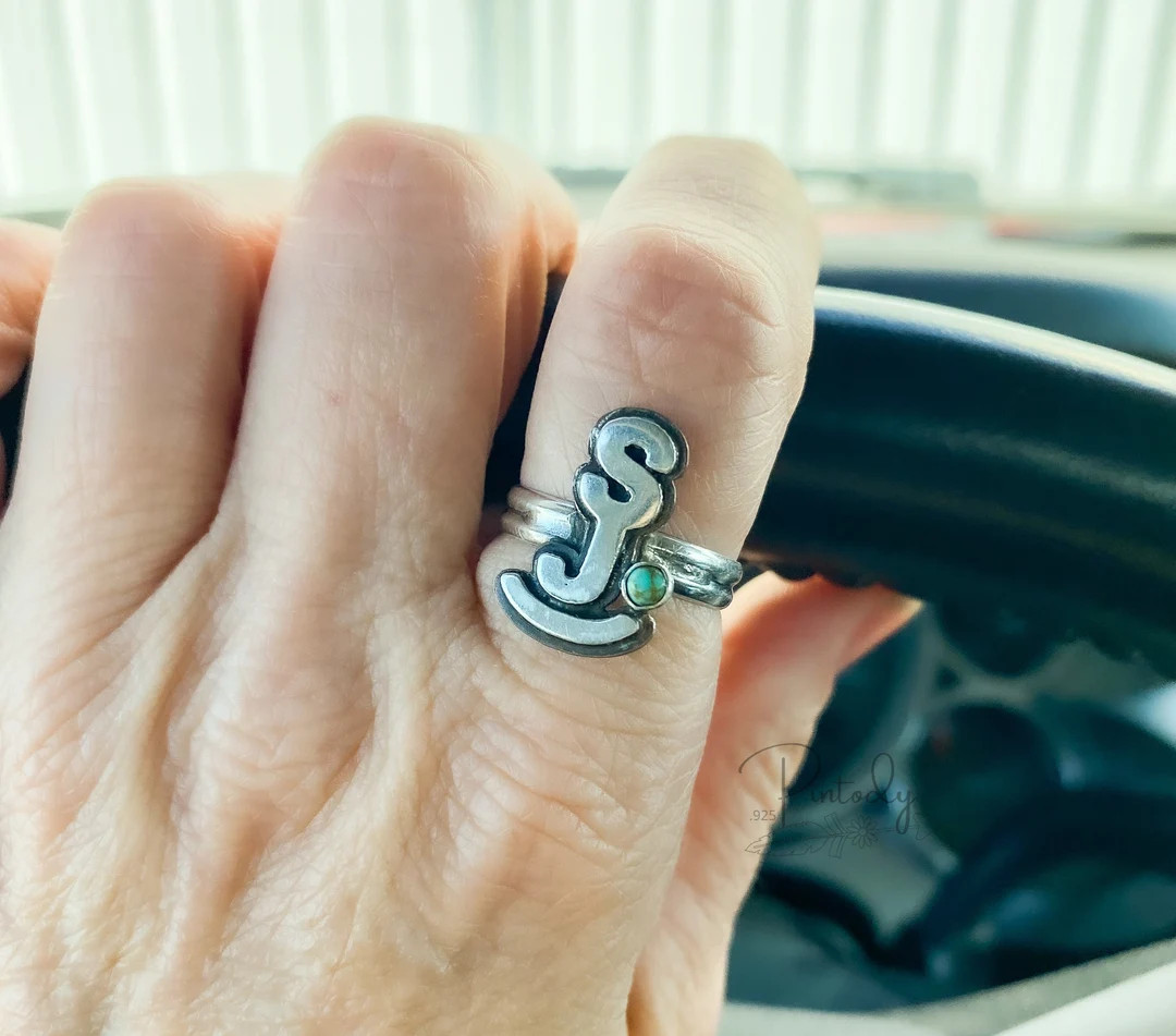 Cattle Brand Ring  Turquoise Initial Ring  Sterling Silver  - Etsy | Etsy (US)