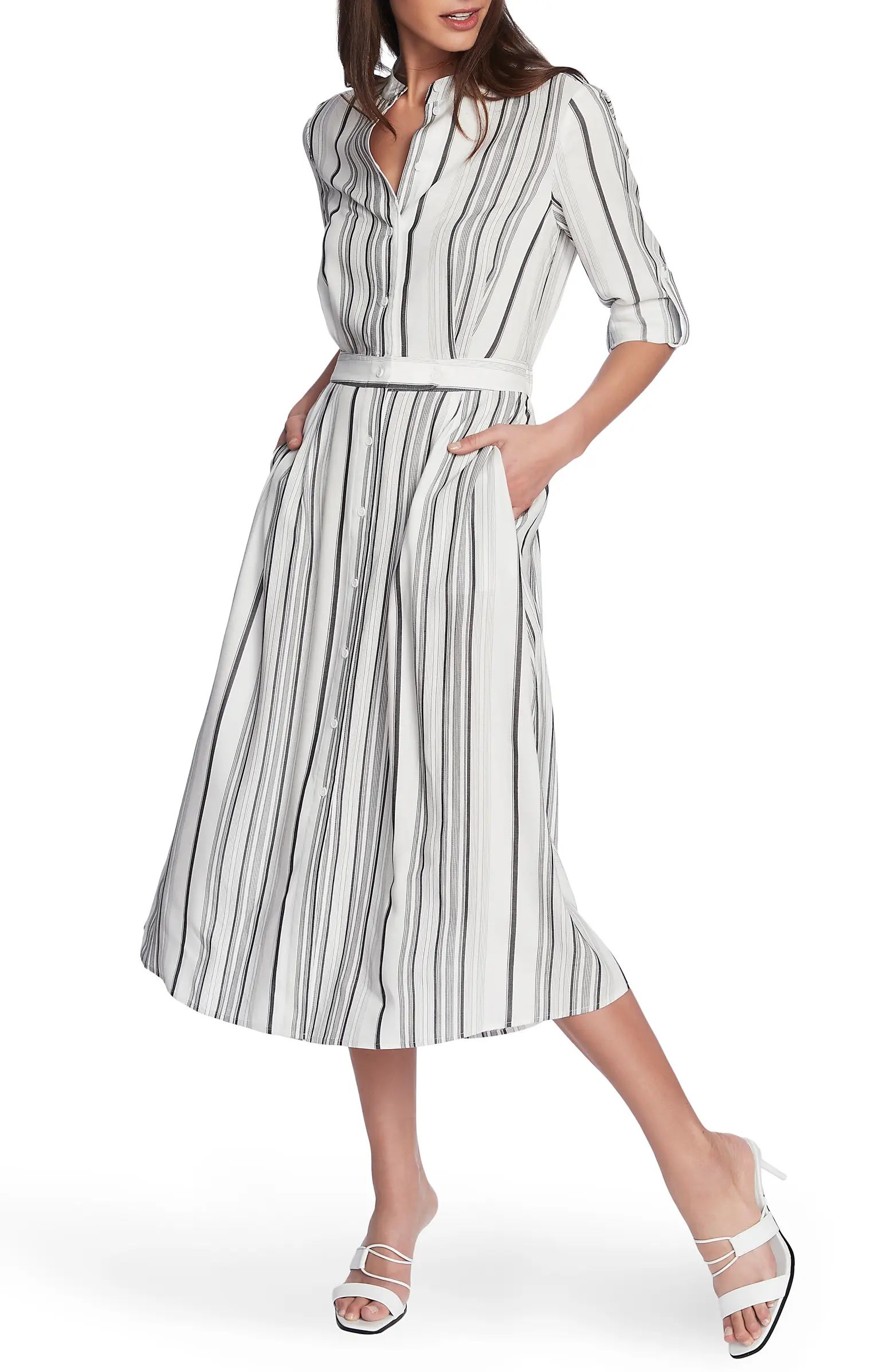Long Sleeve Stripe Midi Shirtdress | Nordstrom