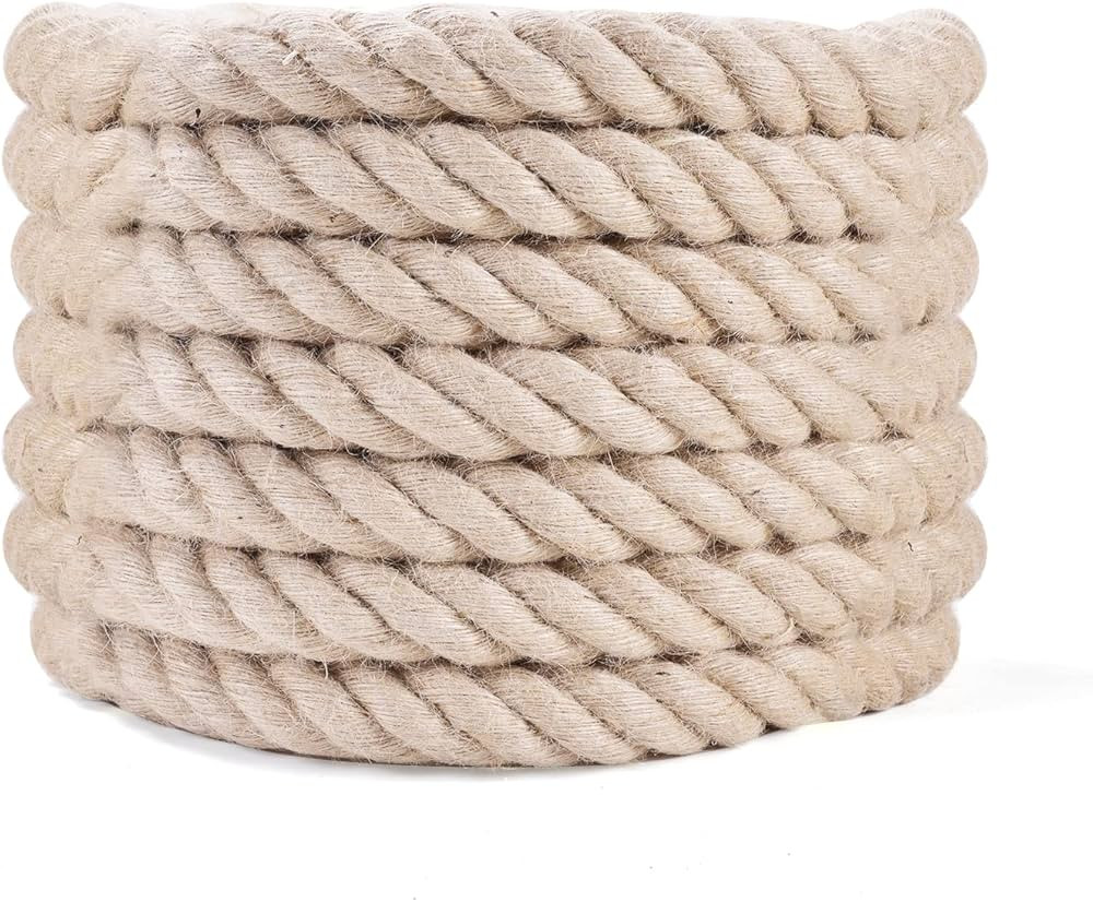 Natural Jute Rope 1 Inch x 100 Ft - Heavy Duty 900 LB Strength, Twisted Hemp Rope for Crafts, Por... | Amazon (US)