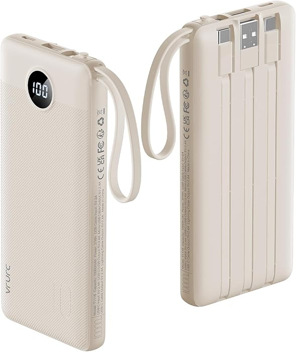 VRURC Portable Charger Power Bank,10000mAh Travel Essentials Battery Pack, 5 Outputs 2 Inputs Sli... | Amazon (US)