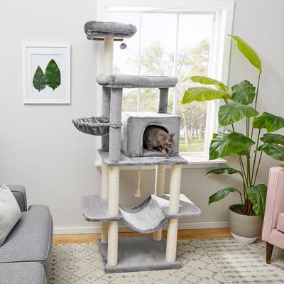 FRISCO 73-in Cat Tree with Hammock, Condo, Lounge Basket, Top Perch and Bed, Gray - Chewy.com | Chewy.com