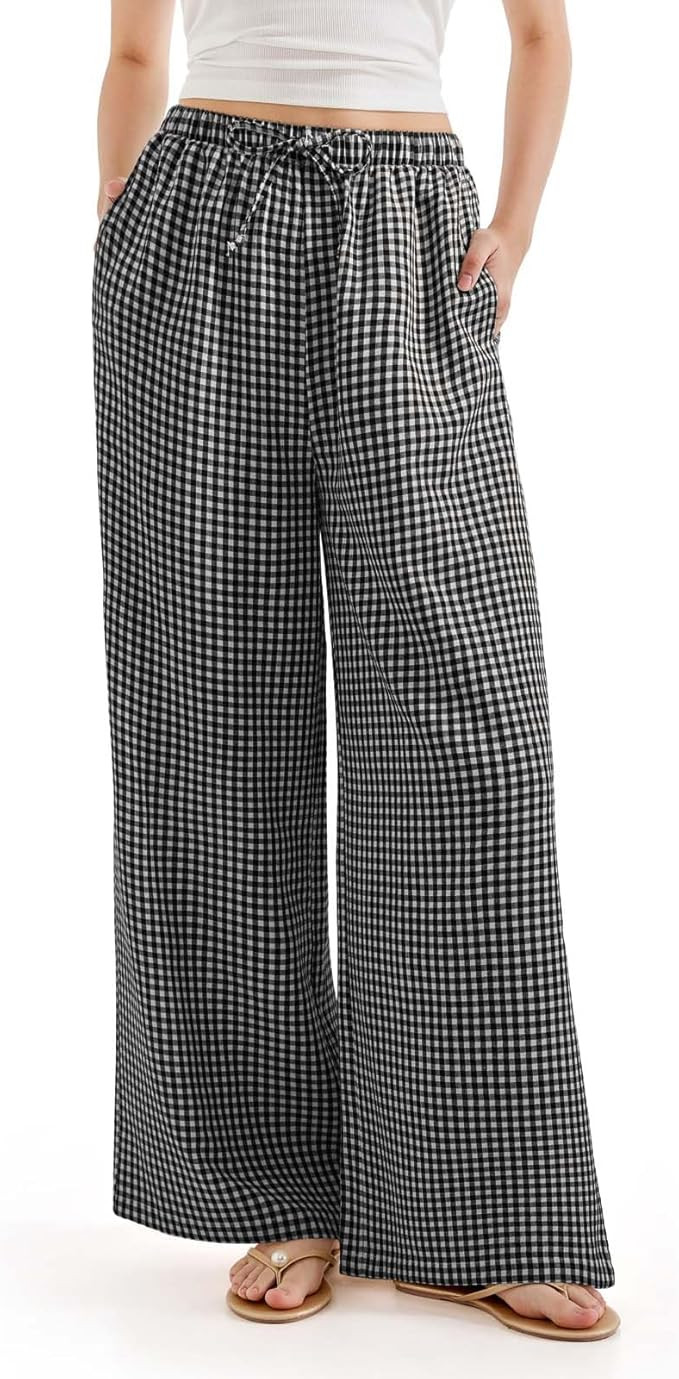SUUKSESS Women Wide Leg Linen Pants with Pocket High Waisted Lounge Palazzo Pant | Amazon (US)