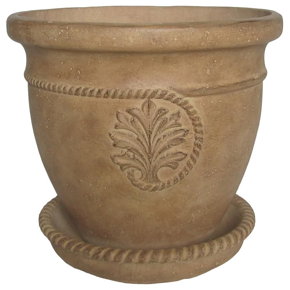 16 in. Dia in Aged Ivory Cast Stone Cameo Pot-PS6276ai - The Home Depot | The Home Depot