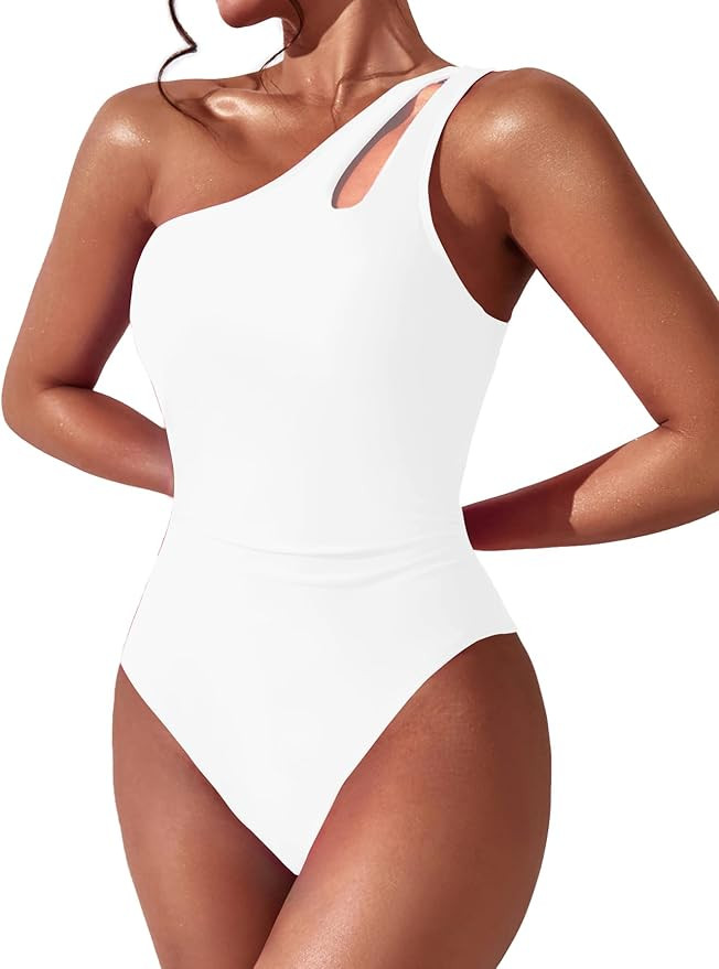 Women One Shoulder One Piece Swimsuit Tummy Control Bathing Suits Modest Full Coverage Cutout Swi... | Amazon (US)