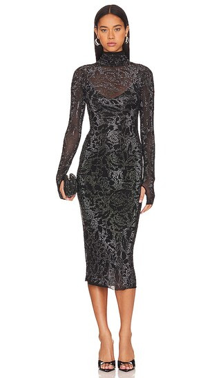 Shailene Rosette Rhinestone Dress in Noir | Revolve Clothing (Global)