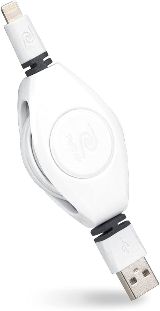 ReTrak Lightning to USB Cable, Retractable MFi Certified iPhone Charger, 2.6ft, White | Amazon (US)