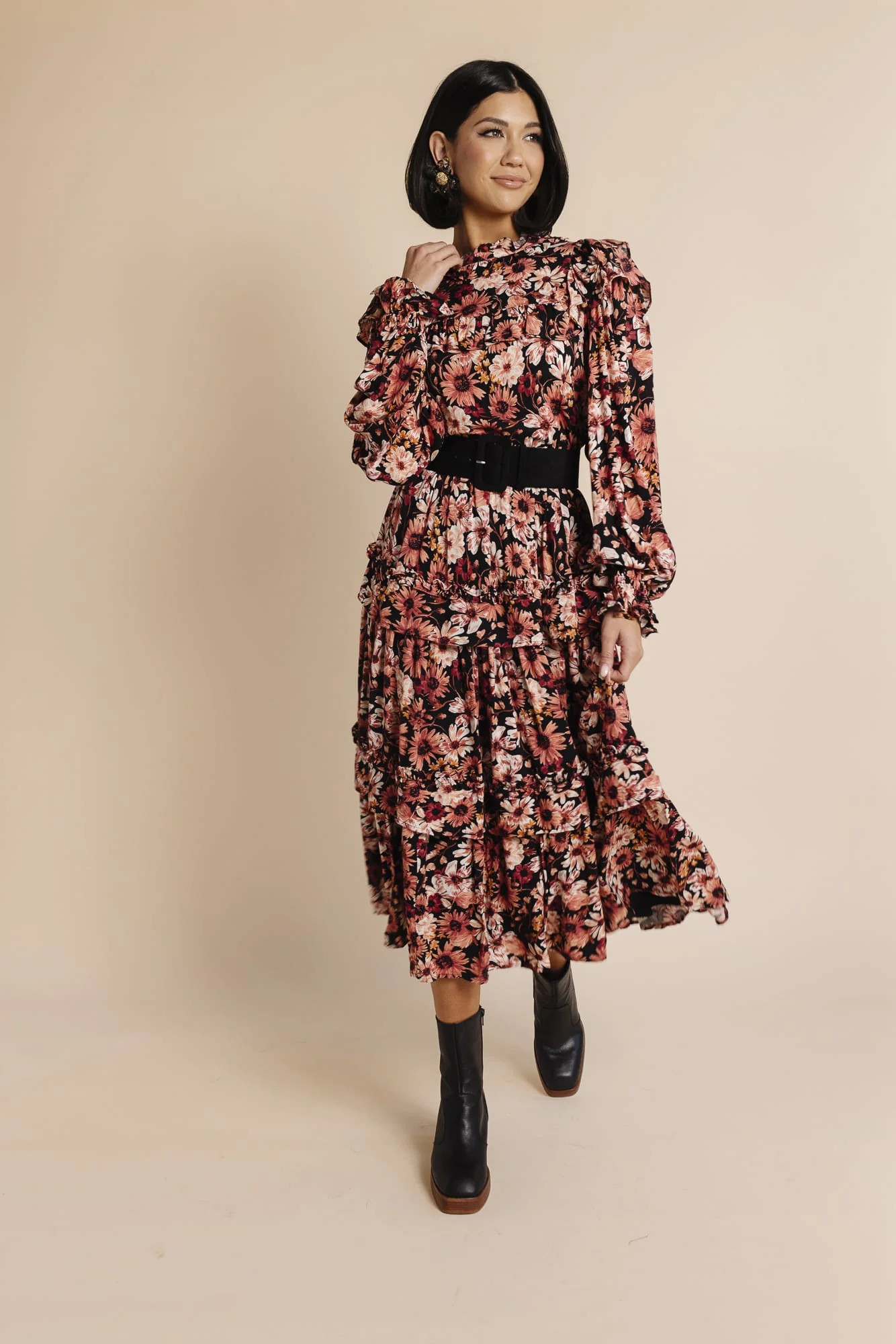 Long Sleeve Tiered Midi - Autumn Boquet | Rachel Parcell