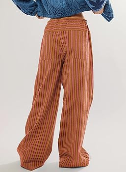 Acelitt Women Casual Drawstring Elastic Waist Loose Wide Leg Striped Pants with Pockets, S-XXL | Amazon (US)