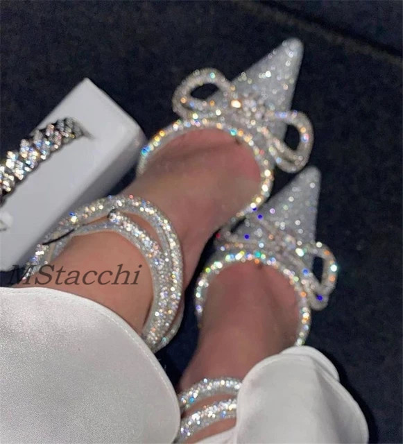 Glitter Rhinestones Women Pumps Crystal Bowknot Satin Sandals 2023 Summer Transparent Shoes High ... | AliExpress (US)