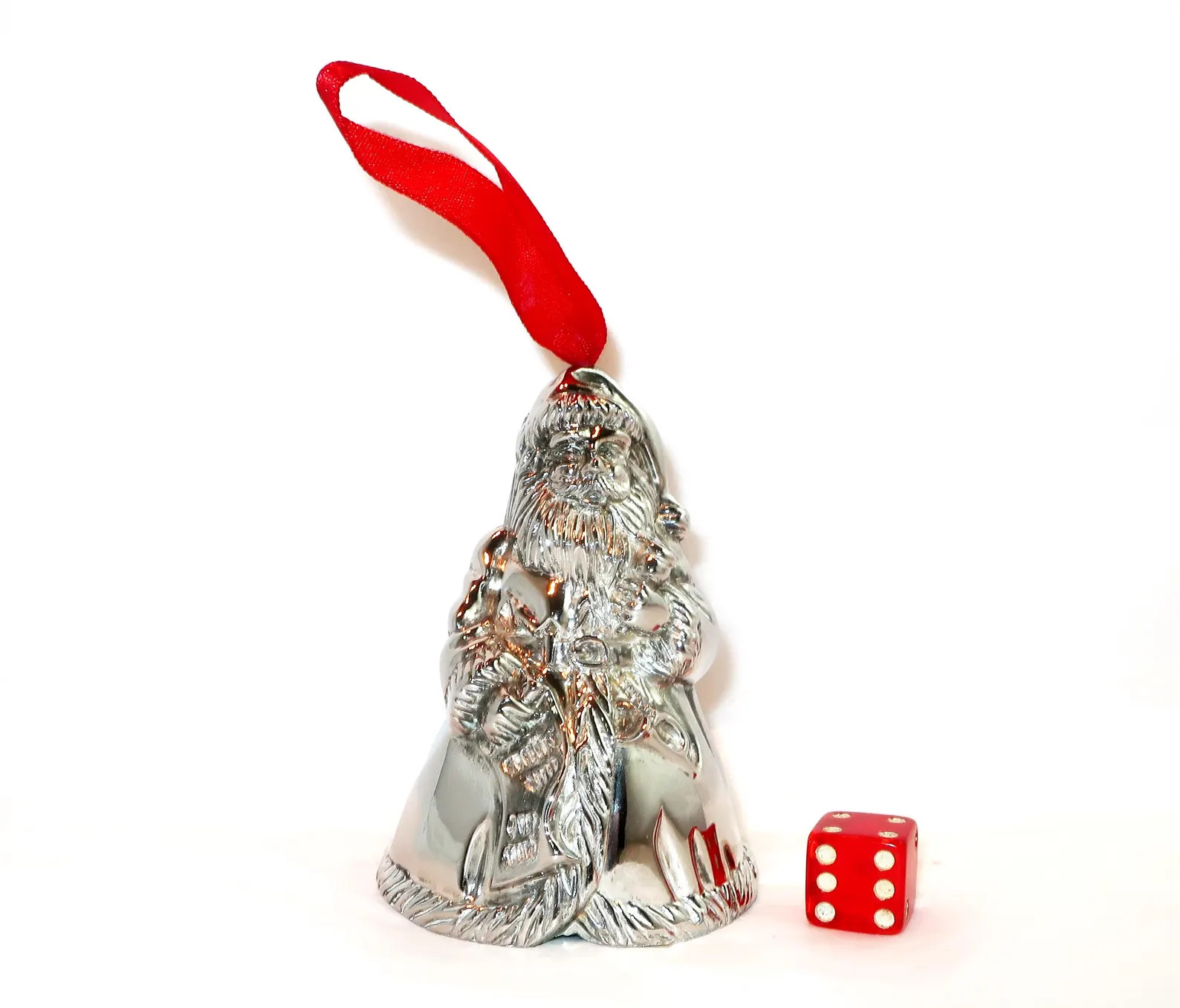 GODINGER SANTA BELL Ornament With Red Hanging Ribbon Detailed Silver Plated Santa Claus Figurine ... | Etsy (US)