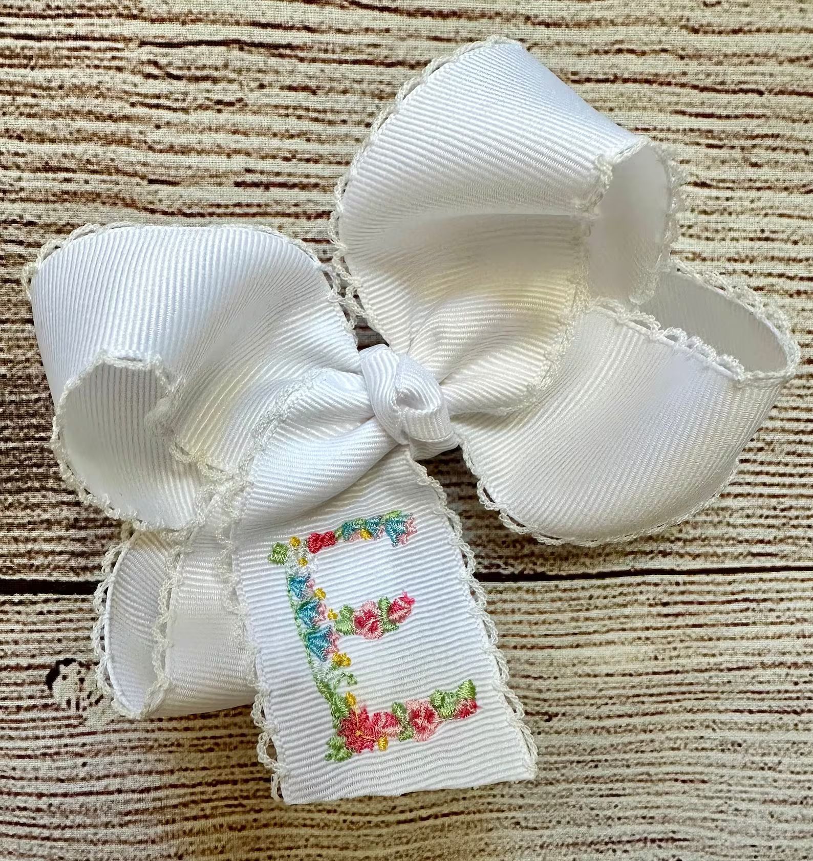 Personalized Monogrammed Medium or Large Moonstitch Hair Bow With Embroidered Floral Initial Hair... | Etsy (US)