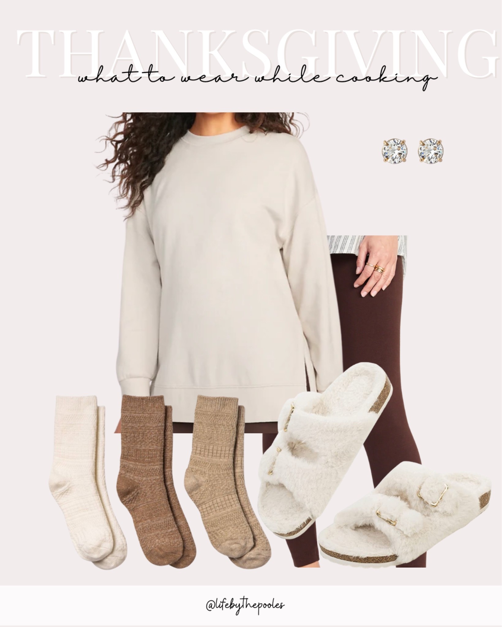 What to wear while cooking for Thanksgiving, thanksgiving day outfit, oversized sweater, old navy, fuzzy sandals, Birkenstock sandal dupe, cozy outfit, casual, neutral, fall outfit, 

#LTKHoliday #LTKSeasonal #LTKstyletip