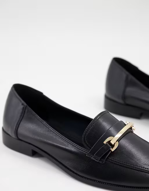ASOS DESIGN Wide Fit Verity loafer flat shoes with trim in black | ASOS (Global)