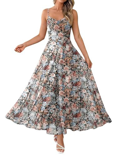 Prinbara Women Summer Floral Maxi Dress Elegant Spaghetti Strap Cowl Neck Mesh Spring Wedding Gue... | Amazon (US)