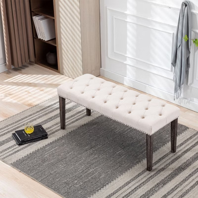 TUYOHW Upholstered Tufted Bench Ottoman, Dining Bench Bedroom Bench Footrest Stool Accent Bench for Entryway Dining Room, Beige | Target