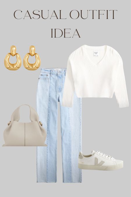 Women’s Casual outfit idea 

Jeans. Sweater, Polene bag, vejas sneakers and gold earrings 

#LTKstyletip #LTKfindsunder100