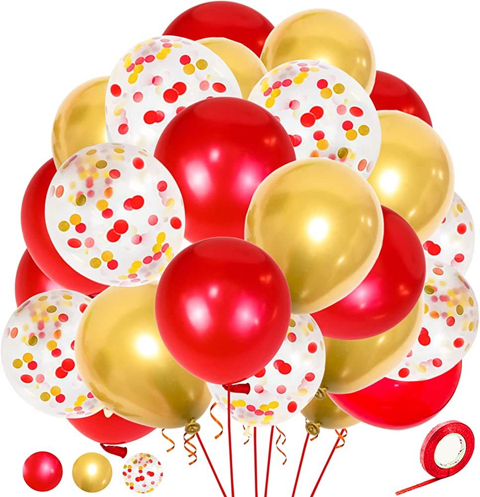 Red Gold Balloons 50 Pack, 12 inch Royal Red Latex Balloon, Metallic Gold balloons, Red Gold Mix ... | Amazon (US)