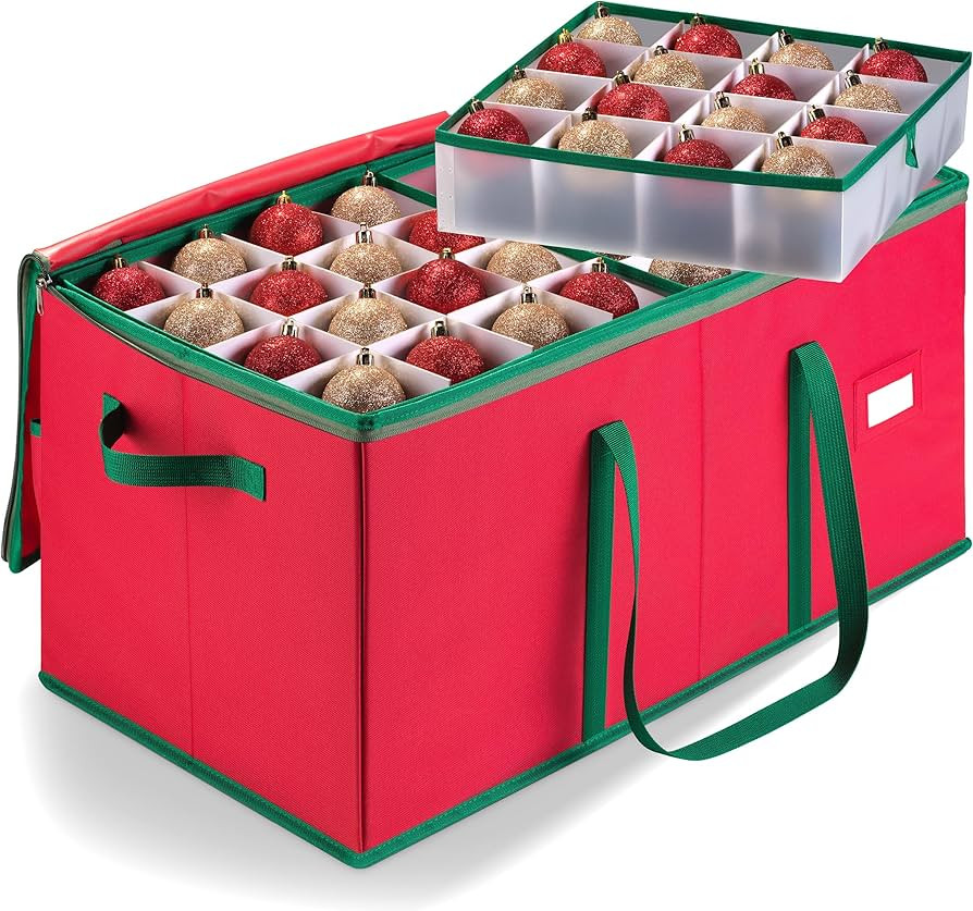 Christmas Ornament Storage - Stores up to 128 Holiday Ornaments, Adjustable Dividers, Zippered To... | Amazon (US)