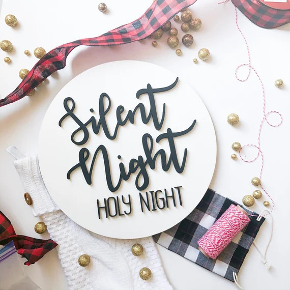 Silent Night Holy Night Round wood 12 Inch Sign Christmas | Etsy (US)