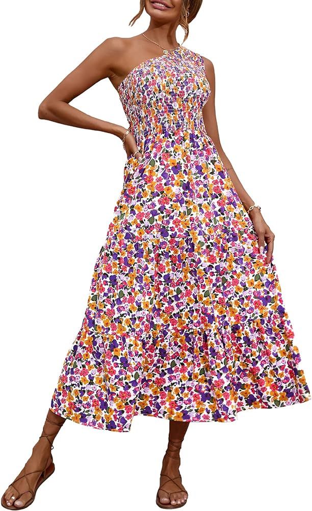 BTFBM Women's Petite-Plus-Size Boho Pleated Swing Maxi Long Dress | Amazon (US)