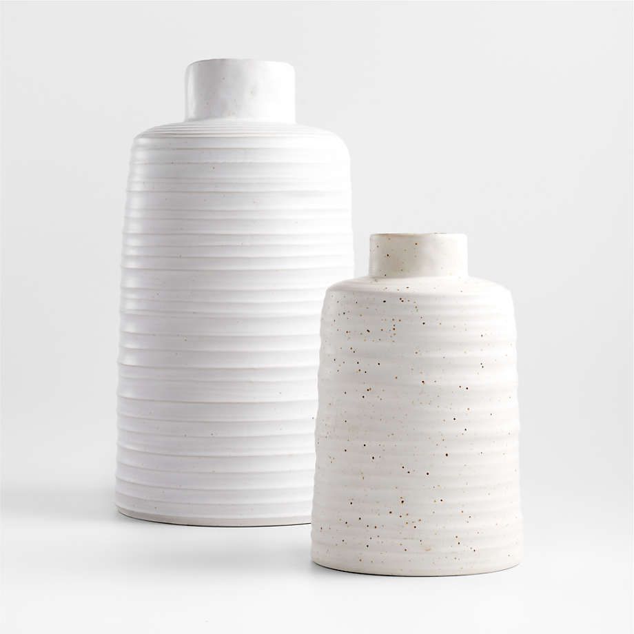 Holden Speckled White Ribbed Vase + Reviews | Crate & Barrel | Crate & Barrel