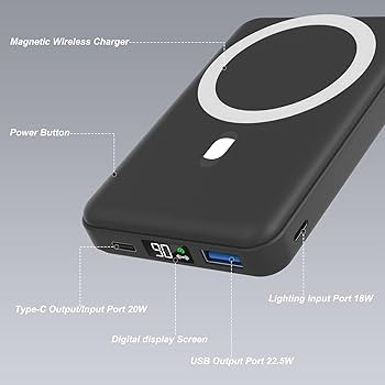 AOGUERBE Magnetic Power Bank, 10000mAh Foldable Wireless Portable Charger with USB-C Cable LED Di... | Amazon (US)