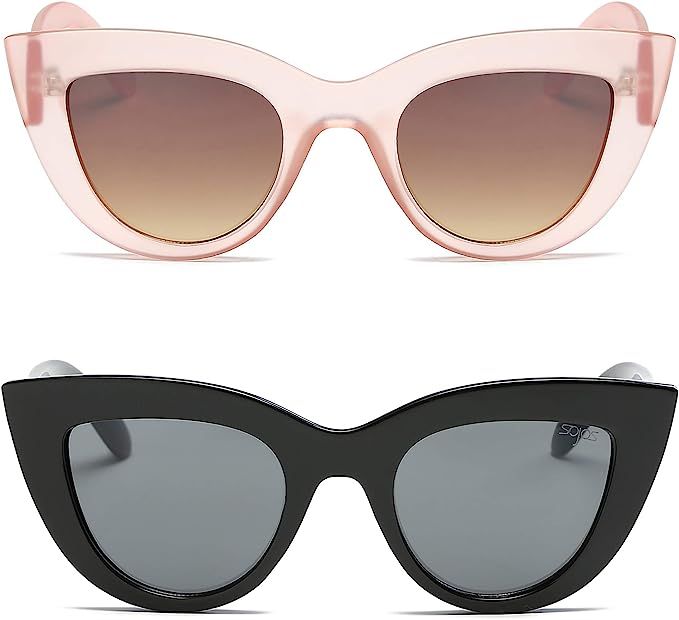 SOJOS 2 Pack Retro Vintage Cateye Sunglasses for Women UV400 Mirrored Lens SJ2939 | Amazon (US)