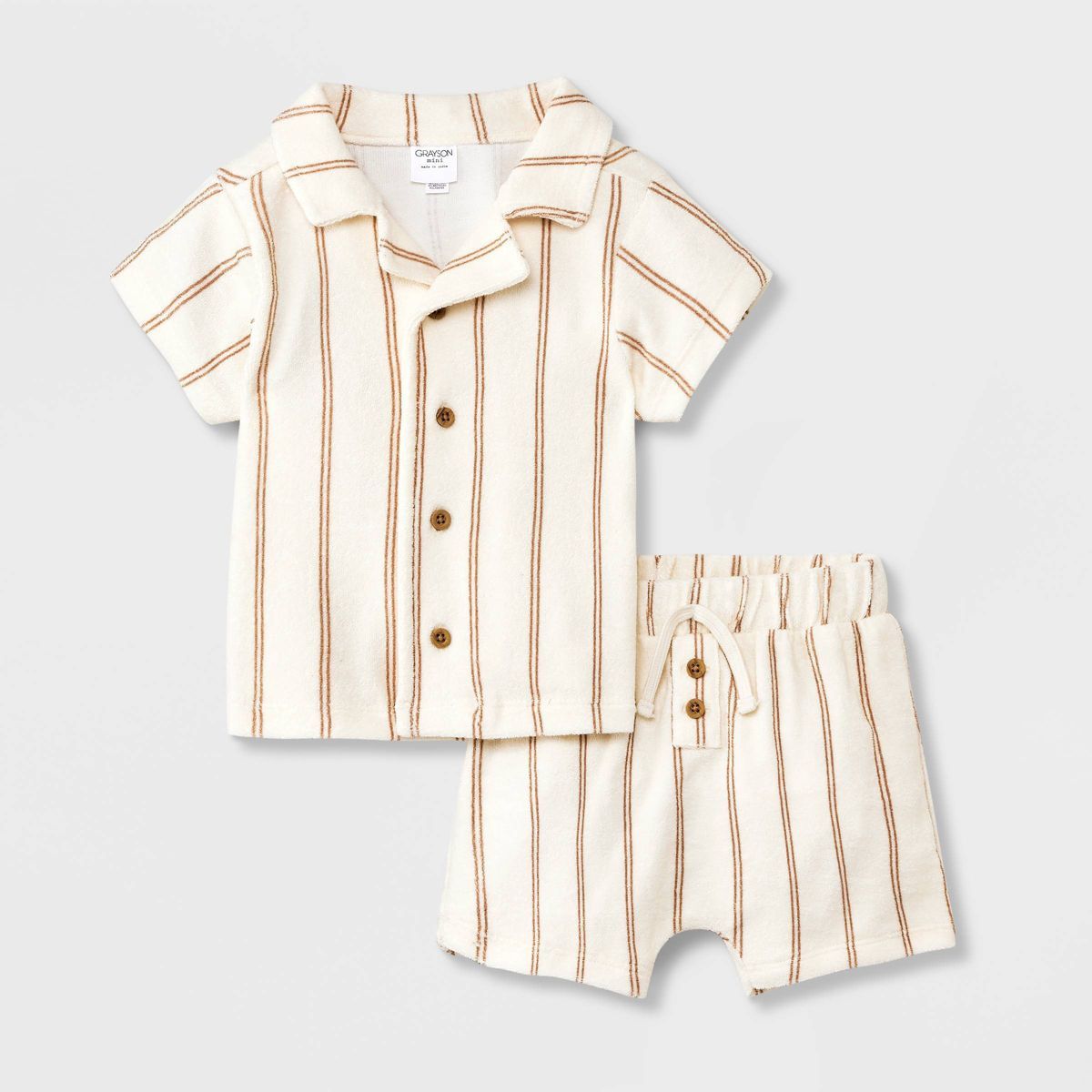 Grayson Mini Baby Boys' Striped Top & Bottom Set - Off-White 3-6M | Target