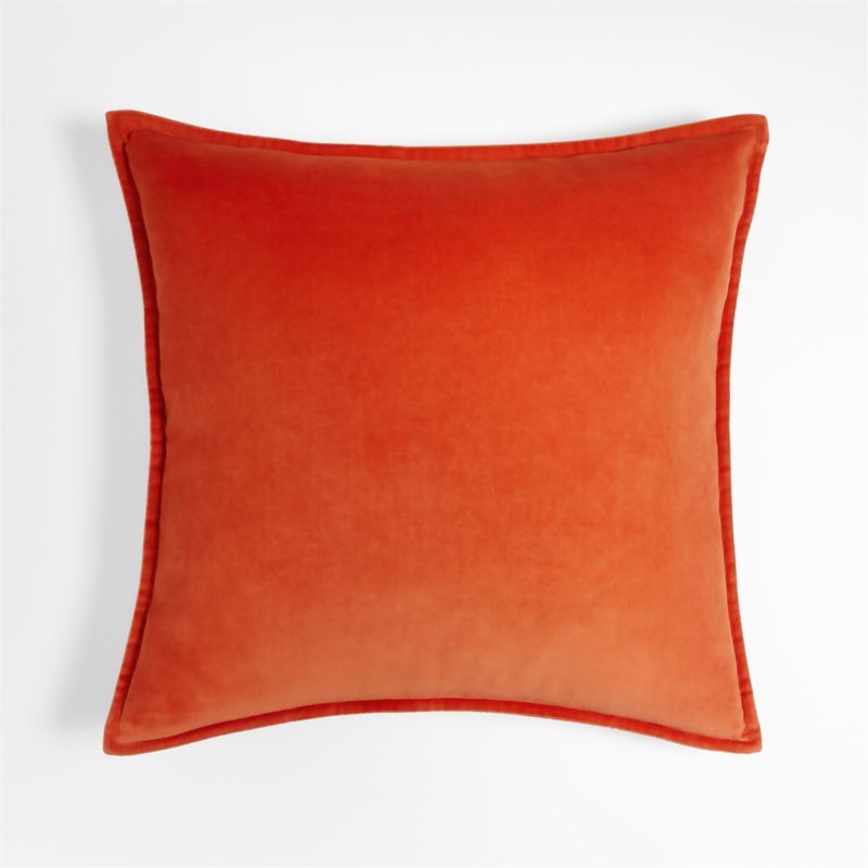 Organic Persimmon 20" Washed Cotton Velvet Throw Pillow | Crate & Barrel | Crate & Barrel