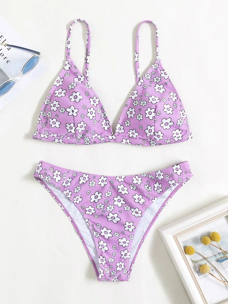 Floral Print Triangle Bikini Swimsuit | SHEIN