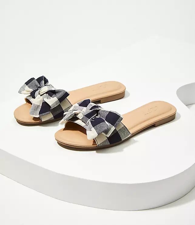 Gingham Bow Slide Sandals | LOFT | LOFT