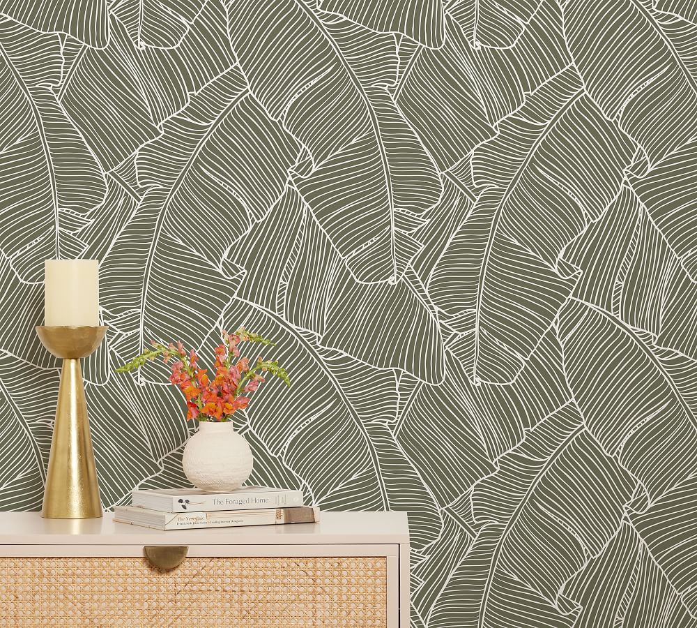 Birds of Paradise Wallpaper, White &amp;amp; Green | Pottery Barn (US)