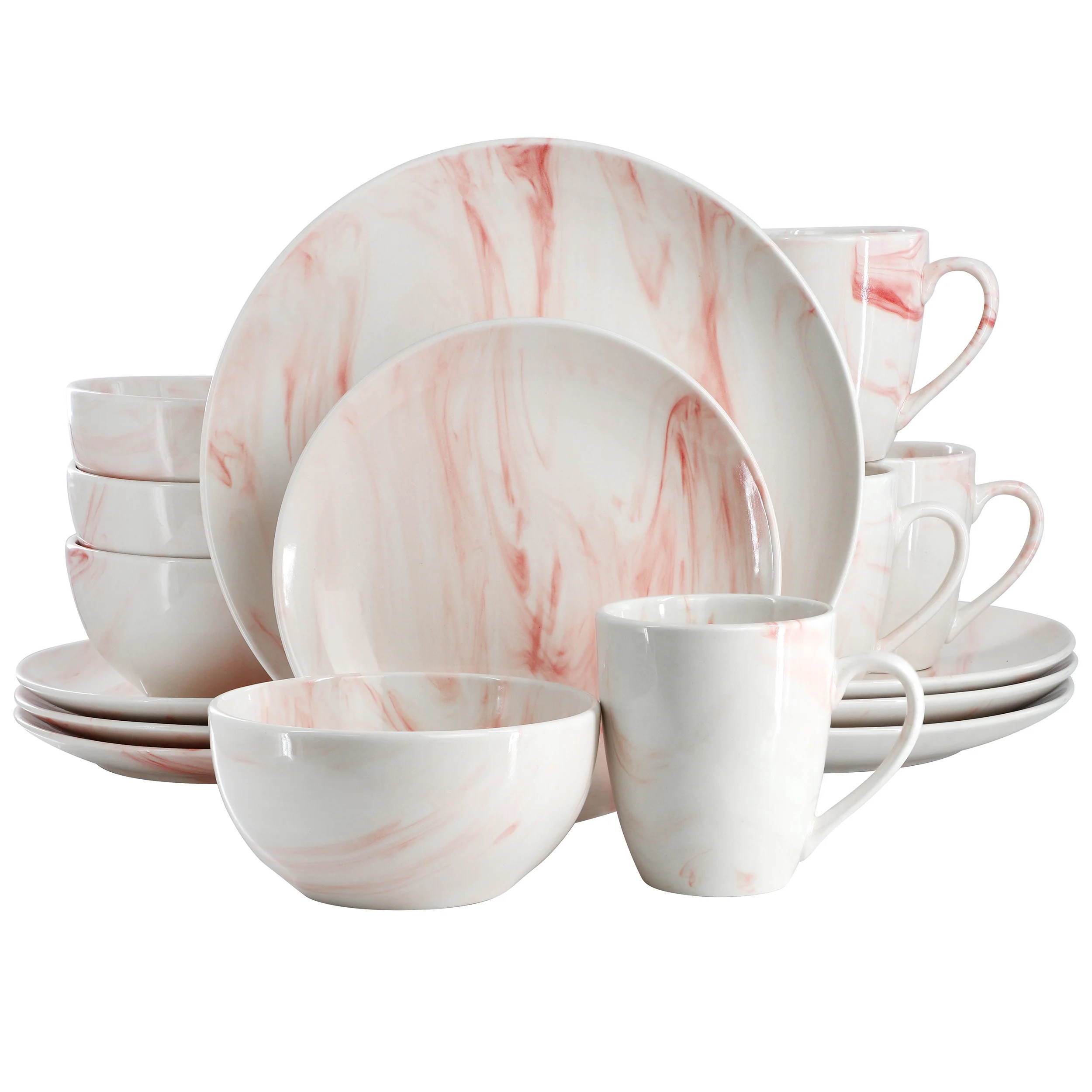 Elama Fine Marble 16 Piece Porcelain Dinnerware Set in Red, Service for 4 - Walmart.com | Walmart (US)