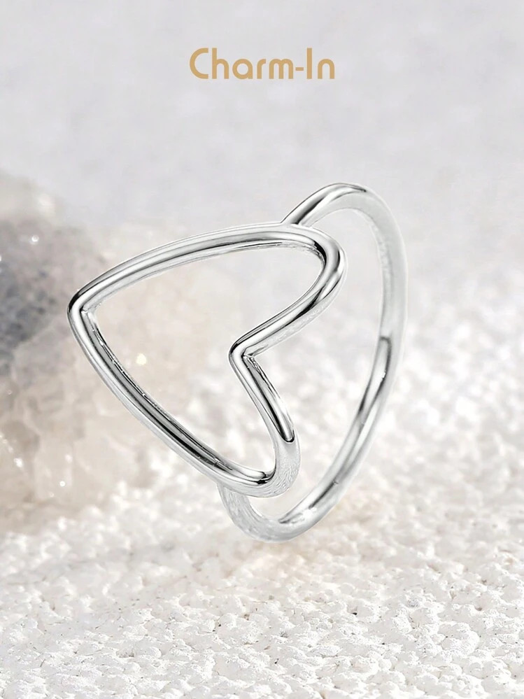 Charm-In Valentine's Day Gift - One Quality Silver Hollow Heart Shaped Ladies' Ring, Plating Thic... | SHEIN