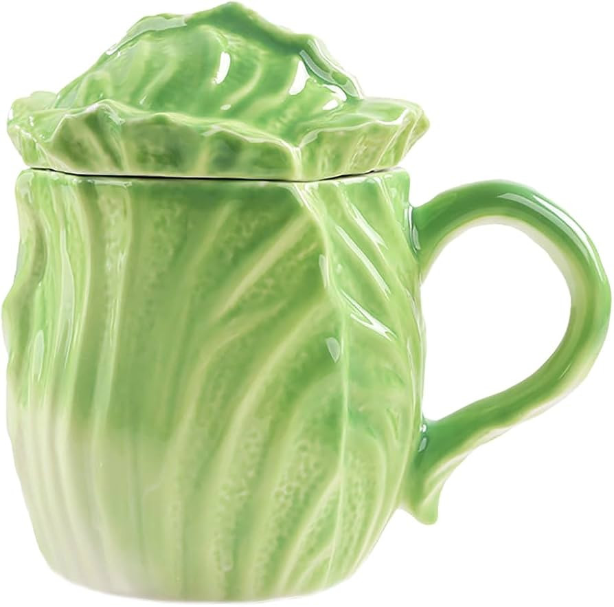 Sizikato Porcelain Mug with Lid, Cabbage Shape Ceramic Tea Cup Coffee Mug, 13 Oz. | Amazon (US)