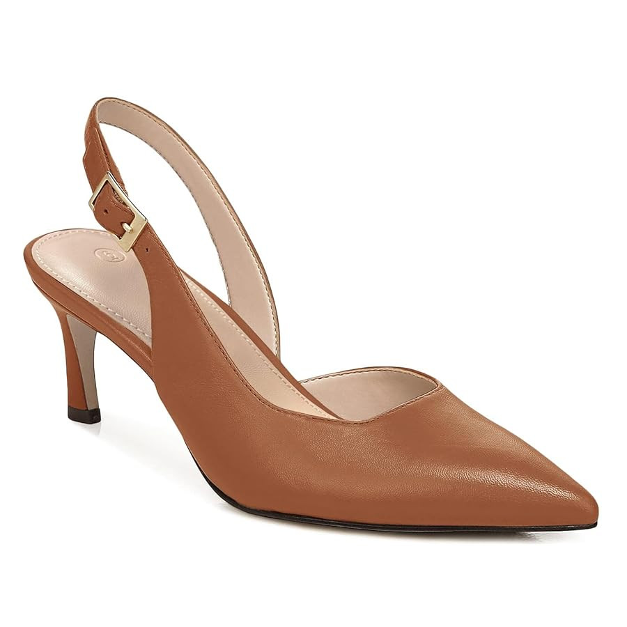 Womens Slingback Heels Low Kitten Pumps Pointed Toe Stiletto Elegant Office Dress Shoes | Amazon (US)