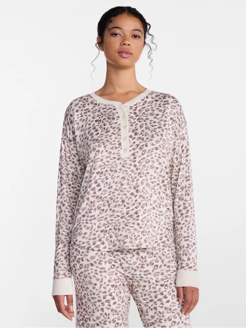 Joyspun Women's Cozy Lounge Collection Hacci Long Sleeve Henley Sleep Top, Sizes XS to 3X | Walmart (US)