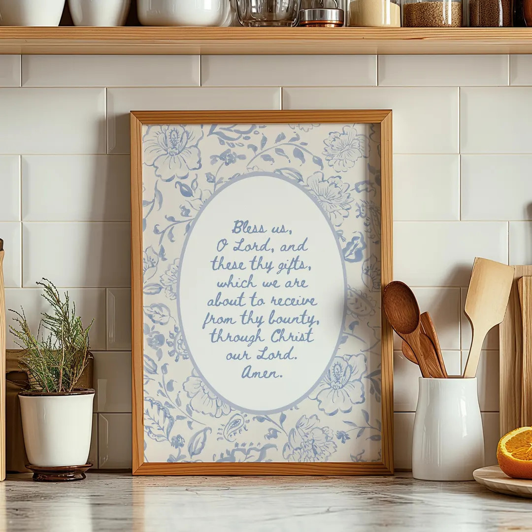 Catholic Mealtime Prayer Poster- Bless Us O Lord Printable Art- Blue Paisley Watercolor Print Chr... | Etsy (US)