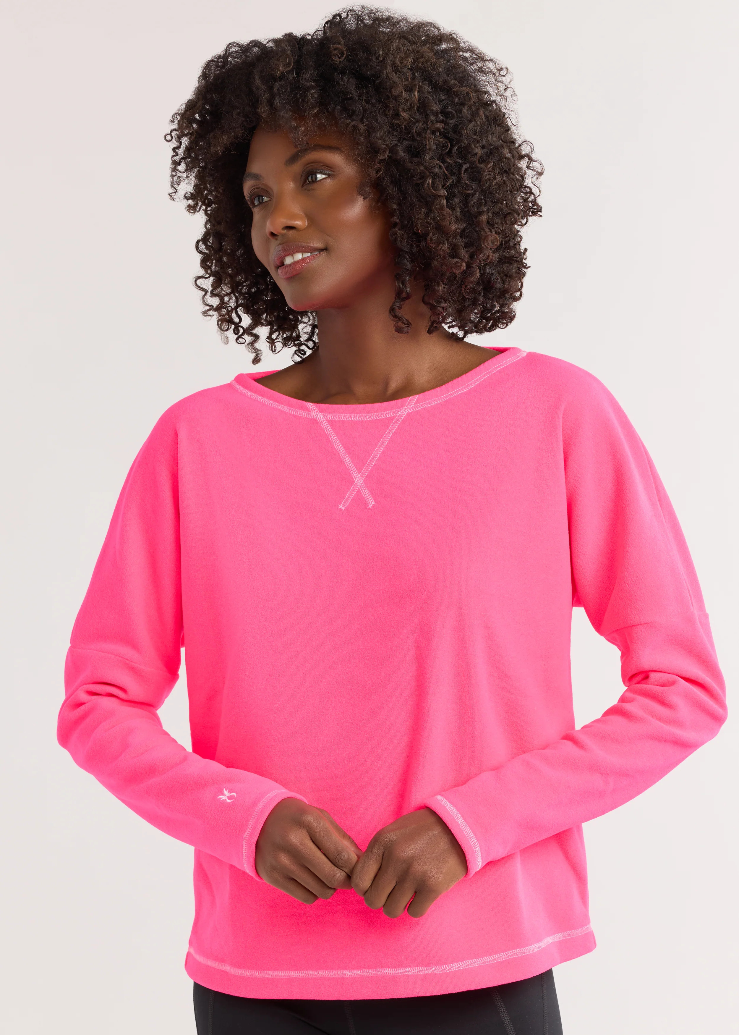Women's Somerset Sweatshirt in Terry Fleece (Neon Pink) in Size S - Cozy Fleece Pullovers | Dudley Stephens