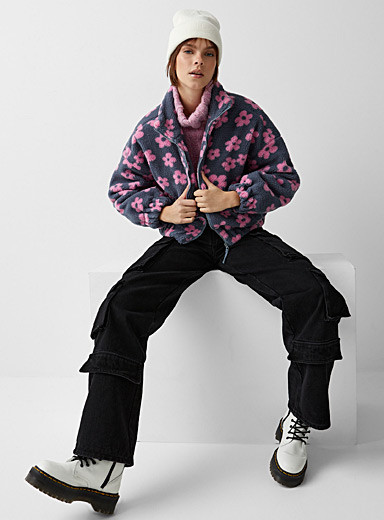 Pink flowers sherpa fleece jacket | Simons