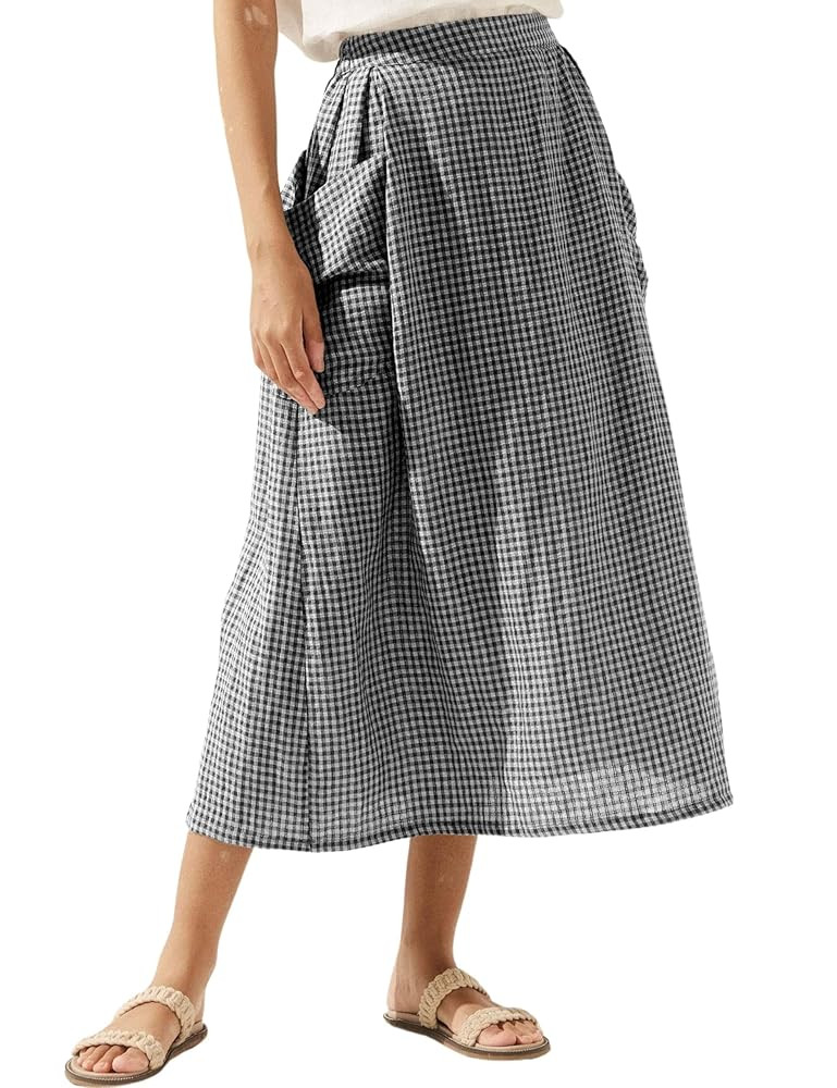 MISSACTIVER Plaid Skirts for Women Elastic Waist Midi Skirt with Pockets Vintage Flowy Gingham Lo... | Amazon (US)