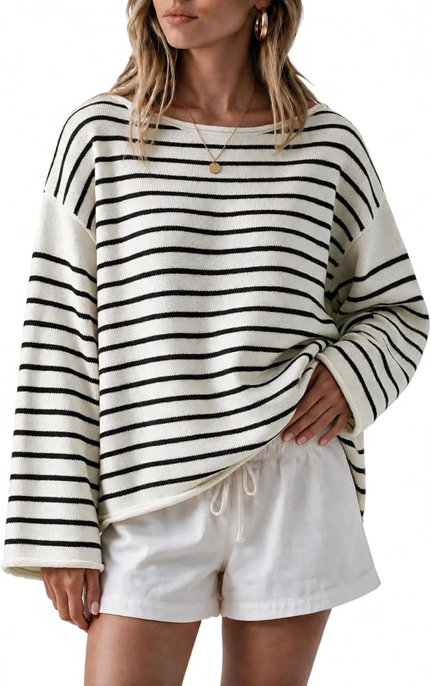 Off the Shoulder Sweater, Stripe, Drop Shoulder, Lightweight Soft Knit Top, 2026 Trendy Cute Fall... | Amazon (US)