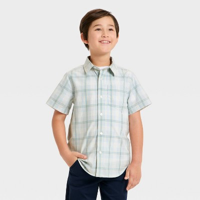 Boys' Short Sleeve Plaid Poplin Button-Down Shirt - Cat & Jack™ Light Blue/Yellow S | Target