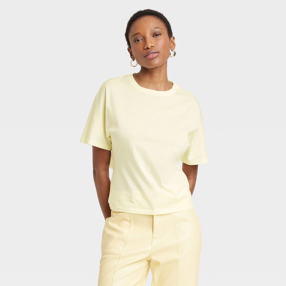 Women's Short Sleeve Bow T-Shirt - A New Day™ Yellow S | Target