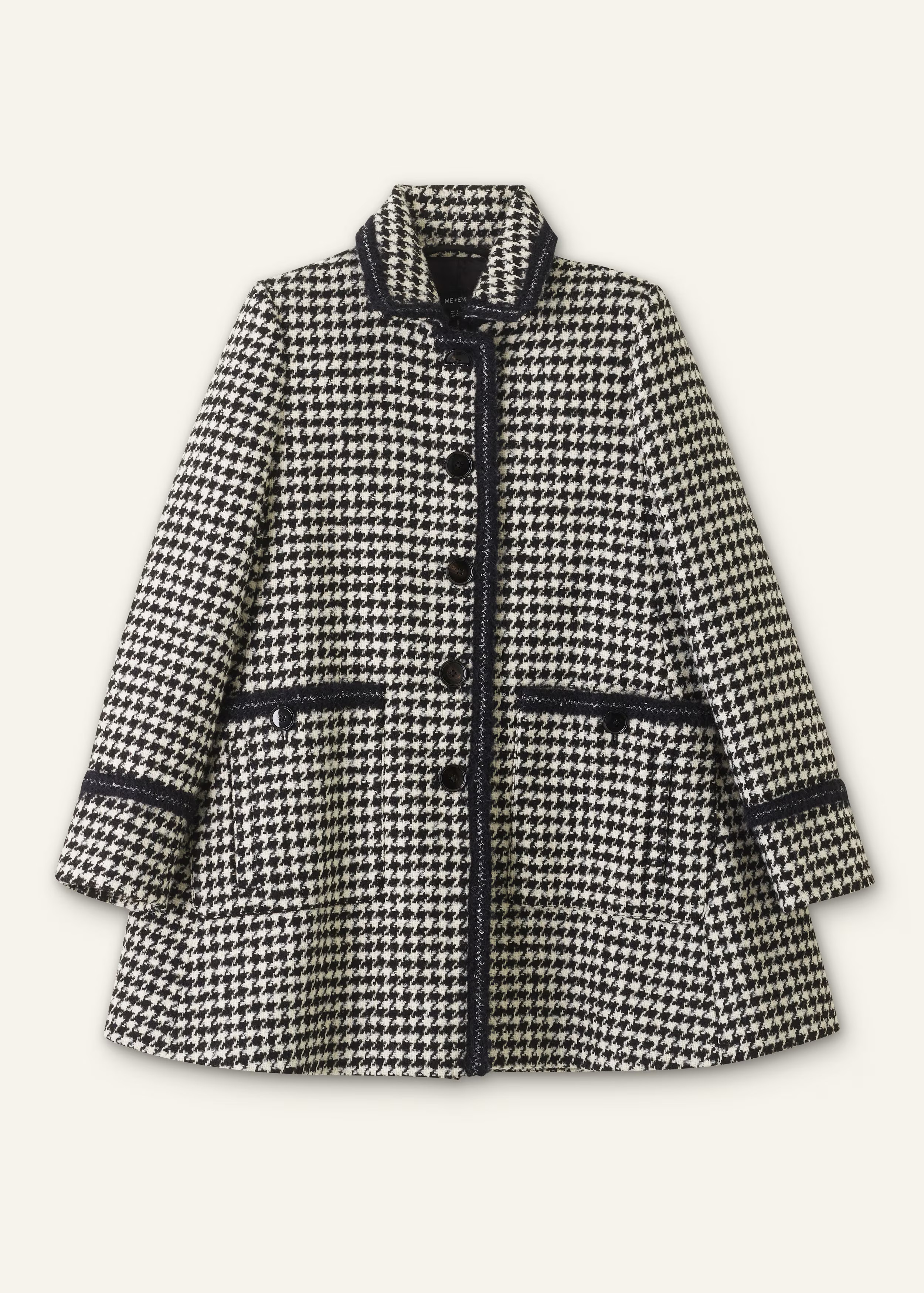 Women's Black Bouclé Houndstooth Swing Coat | ME+EM | ME+EM US