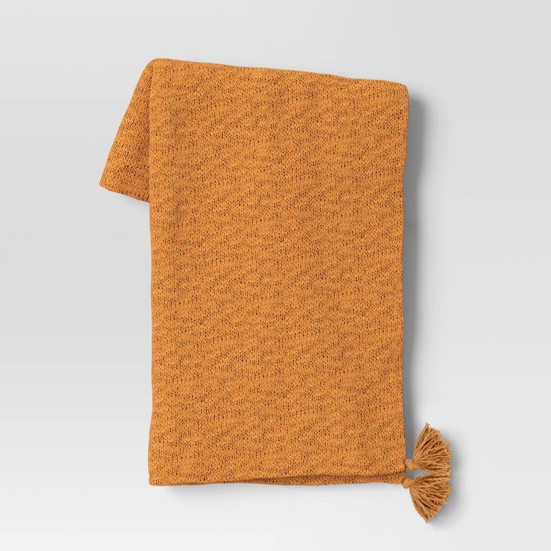 Textured Knit Throw Blanket with Tassels Dark Gold - Threshold&#8482; | Target