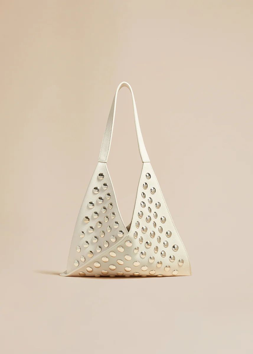 The Small Sara Tote in Off-White Pebbled Leather with Studs | Khaite