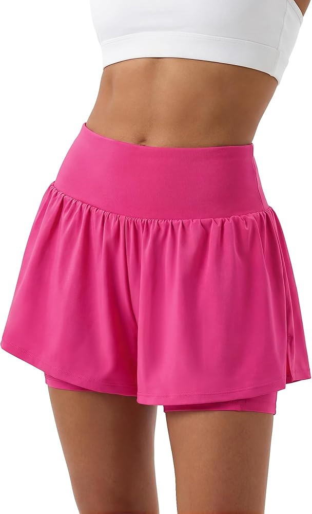Stelle Women 2 in 1 Running Shorts Flowy Athletic Short High Waisted Workout Tennis Gym Short wit... | Amazon (US)