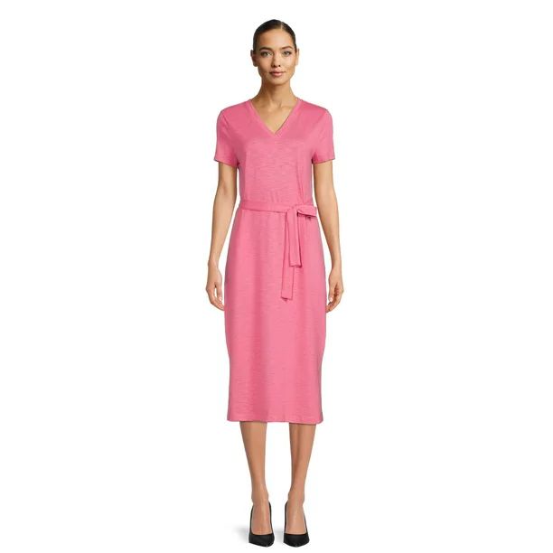 Time and Tru Women's Knit Midi Dress with Short Sleeves | Walmart (US)